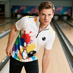 100% camicia da <span class=keywords><strong>Bowling</strong></span> con stampa personalizzata in poliestere Spandex da uomo con stampa a sublimazione per uomo camicia da <span class=keywords><strong>Bowling</strong></span> da campo a secco rapido - Product Image 1