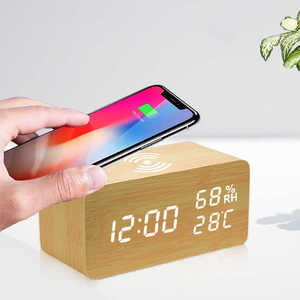 El mejor regalo, reloj de mesa y escritorio promocional, reloj Digital, cargador inalámbrico, teléfono, 5W, 10W, QI, carga inalámbrica, reloj despertador LED de madera - Product Image 3