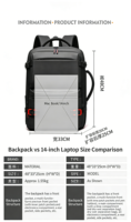 Sac à dos pour ordinateur portable noir extensible à grande capacité avec motifs personnalisés imprimés sur mesure et plusieurs poches pour les voyages d'affaires