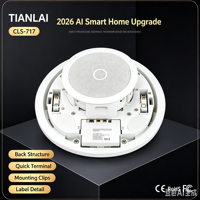 Speaker Ceiling Flush Mount TIANLAI CLS 717 dengan Grille Mesh Putih untuk Instalasi Sistem Audio Latar Belakang Rumah