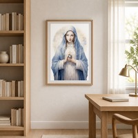 Peinture à l'huile religieuse moderne personnalisée, Vierge Marie bleue, Esprit Saint, flammes abstraites, art mural sur toile encadré, décoration pour la maison et l'église