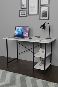 Bureau de travail portable, durable, avec étagères, en panneaux de particules, structure métallique, en bois, écologique, spacieux, multifonctionnel, gain de place - Product Image 3