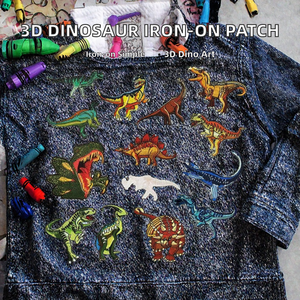 Offre Spéciale : Écussons 3D thermocollants en polyester brodé motif dinosaure pour manteaux, chapeaux et sacs - Tissu non-tissé - Product Image 2