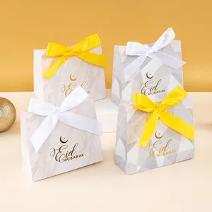 ईद मुबारक नया उपहार क्राफ्ट बैग बॉक्स हैंडल पैकेज कैंडी कुकीज़ चॉकलेट हस्तनिर्मित ईद मुबारक पार्टी के लिए पार्टी बैग