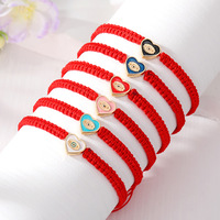 Pulsera de Oro Esmaltado con Ojo Turco y Cuerda Roja de la Suerte, Hecha a Mano, Joyería de Regalo al por Mayor