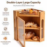 Boîte à pain d'angle en bambou personnalisée, double couche, anti-poussière, grande capacité, meuble de rangement de comptoir de cuisine avec porte en acrylique