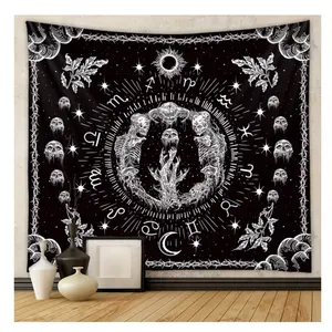 Zodiac Tapestry Black And Gold Sun And Moon Tarot Card Tablecloth Tapestry Altar Mystical Wall Witchcraft Tapestry