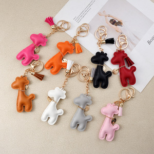 PU Leather Key Chain Cartoon Giraffe Pendant Tassel Decor Charm Unisex Car Key Holder Fashion Bag Ornament Gift for Men <b>Women</b> - Product Image 1