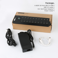 Hub USB 2.0 alimenté à 20 ports haute puissance Sipolar A-805P pour bureau, avec support de tablette et charge rapide