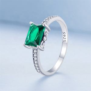 Aangepaste Groothandelsprijs Belofte Unieke Luxe Ring Statement Zilver 925 Vinger Smaragd Vierkante Verlovingsringen Voor Dames - Product Image 4