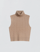 Gilet sans manches en laine et cachemire pour femme, col roulé, tricot torsadé, brodé sur mesure