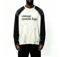 Fabricant de vêtements chinois, t-shirt à manches longues surdimensionné, léger, avec logo imprimé personnalisé, effet usé