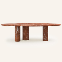 Table à manger Kumusi Furniture 6 places en pierre naturelle Cloud Top, design moderne, mobilier de salle à manger
