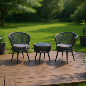 Set da Giardino in Rattan con 2 Sedie e 1 Tavolo, Arredamento da Esterno dal Design Contemporaneo, Resistente alle Intemperie con Struttura in Metallo - Product Image 2