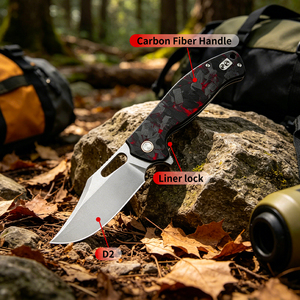 Cuchillo Plegable OEM D2 con Hoja de Acero y Mango de Fibra de Carbono, Fábrica Auditada por BSCI, Rendimiento de Corte Estable, para Uso Diario, Camping, Táctico y Supervivencia - Product Image 5