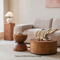 Ensemble de table basse de salon en bois massif, tabouret et table d'appoint en rondins de style Wabi-Sabi, meubles de salon artisanaux