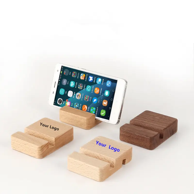 Soporte de madera móvil universal respetuoso con el medio ambiente para todos los teléfonos móviles Soporte de madera para teléfono con logotipo personalizado para IPad