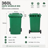Poubelle industrielle robuste de 360 L, écologique, avec couvercle, en HDPE, pour l'élimination des déchets d'usine et d'entrepôt