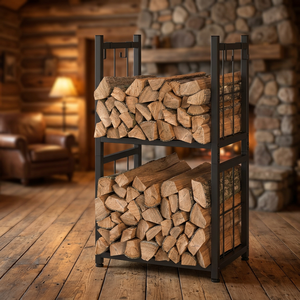 Modern Steel <b>Log</b> Holder Rectangle Firewood Storage <b>Rack</b> Powder Coated Black Outdoor <b>Indoor</b> Fireplace Accessory - Product Image 6