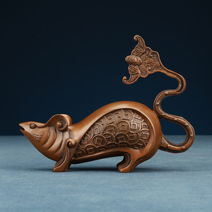 Figura de rata del zodiaco de cobre púrpura, decoración hecha a mano para el hogar y la oficina, regalo de Año Nuevo Chino - Product Image 1