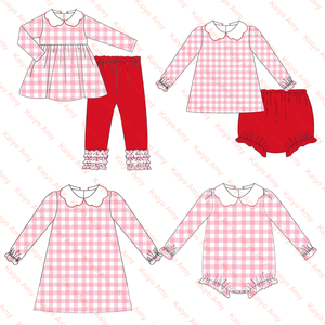 Baby Girls Boutique Clothing Sets Pink Gingham 2 Piece Valentine's Day Matching Girl Ruffle Outfit 