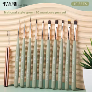 10pcs Japanese Style Nail Art Brush <b>Set</b> <b>Crimped</b> Oval Fine Nylon Liner Sturdy Wooden Handle for UV Lamp Gel Salon Manicure - Product Image 2