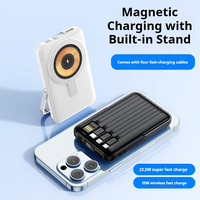 Chargeur sans fil magnétique rapide 22,5 W, batterie Li-polymère 10000 mAh intégrée, support de téléphone pliable avec câble intégré