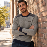 Pull en maille pour hommes d'âge moyen, en polyester rayé, col épais, doublé de polaire, chaud, pour l'hiver, décontracté