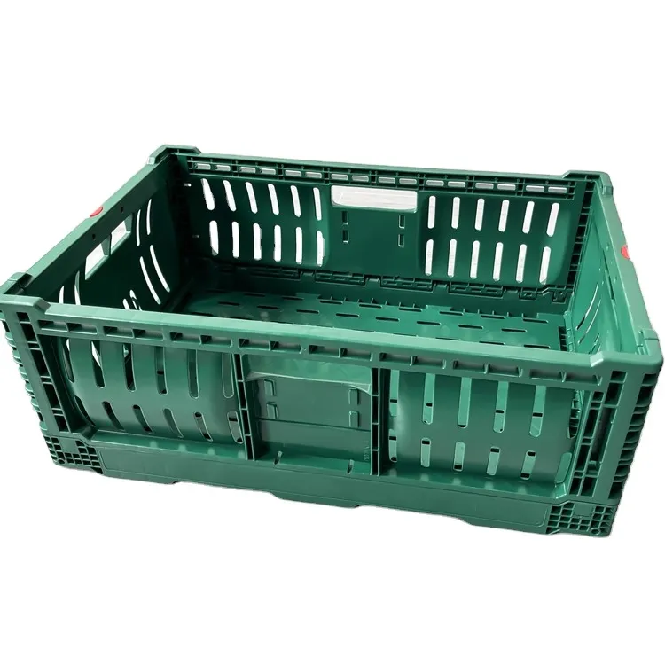 कृषि प्लास्टिक क्रेट हरे प्लास्टिक क्रेट हैंडल के साथ सब्जियों के लिए प्लास्टिक क्रेट