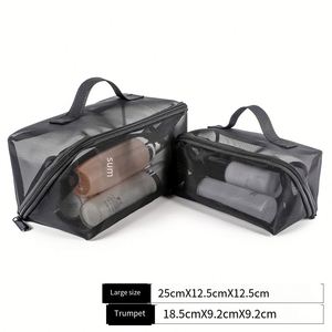 Portable Mesh Cosmetic <b>Bag</b> <b>Transparent</b> Travel Toiletry Organizer with Handle Zippered <b>Makeup</b> Pouch for Women - Product Image 4