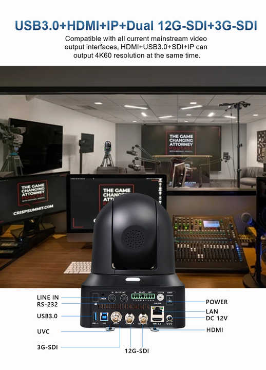 25X Zoom 4K PTZ Camera NDI Live Broadcast HDM1 USB 12GSDI LAN Video ...