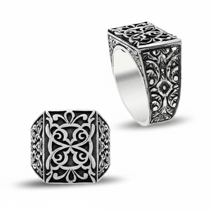 925K Sterling <b>Silver</b> Art Design Carved <b>Men</b> <b>Ring</b> Handmade - Product Image 2
