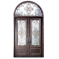 Portes principales en acier durables pour maisons modernes, designs simples en acier avec verre, portes et fenêtres en aluminium, porte française en fer forgé de Dubaï