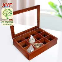 Boîte à accessoires/bijoux rectangulaire vintage en bois massif à 9/12 compartiments avec couvercle transparent, boîte de rangement en bois