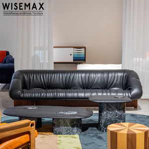 WISEMAX-Juego de sofás seccionales de cuero negro de 3 plazas con patas de madera, sofás modulares de <span class=keywords><strong>una</strong></span> <span class=keywords><strong>plaza</strong></span> para uso en Villa - Product Image 1