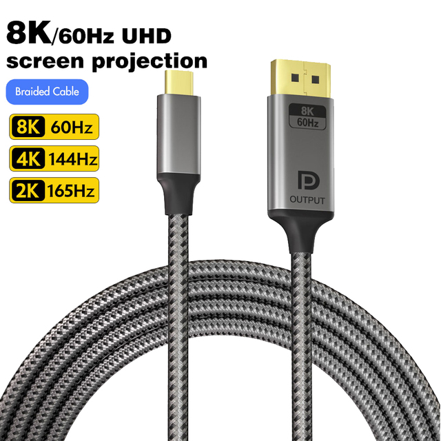 JustLink OEM/ODM UHD 8K 60Hz 4K 144Hz Type-C USB-C to DP Cable Male to Male Cable with Aluminum Alloy Shell for Monitor Laptop