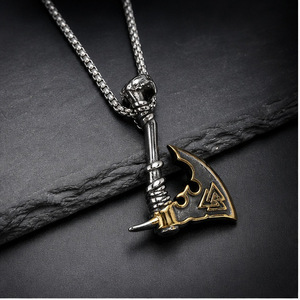 Collar con Colgante de Hacha Vikinga de Acero Inoxidable Chapado en Oro, Joyería Unisex para Regalo - Product Image 4