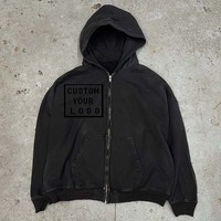 Vente en gros Sweat à capuche unisexe 100% Coton avec logo personnalisé, zippé, coupe oversize, doublé, effet délavé, ourlet brut effiloché, style streetwear rétro
