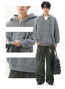 Suéter de punto con media cremallera para hombre, talla grande, estilo americano casual, textura 3D engrosada, suéter holgado y cálido para otoño e invierno, 100% - Product Image 4