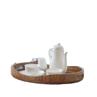 Plateau de service moderne et écologique en bois d'acacia personnalisable avec poignées Design de vaisselle jetable pour hôtel et restaurant