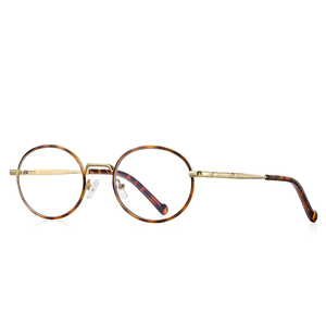 Gafas ópticas de marco redondo de moda de metal con luz antiazul Colores de marco negro y dorado opcionales - Product Image 6