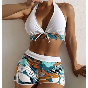 Vente directe usine 2026 Ensemble bikini 2 pièces pour <span class=keywords><strong>femme</strong></span>, <span class=keywords><strong>taille</strong></span> <span class=keywords><strong>haute</strong></span>, avec empiècements, lacets, rembourré, sans armatures, en Spandex/Polyester, style <span class=keywords><strong>boxer</strong></span> - Product Image 3