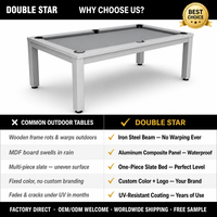 Table de billard d'extérieur 7FT avec protection solaire, résistance à l'eau, panneau en aluminium-plastique/dalle de pierre personnalisable – Modèle populaire