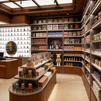 Vitrines d'exposition haut de gamme personnalisées en acier robuste, éclairées par LED, écologiques, étanches, avec panneaux en mélamine pour objets de collection et jouets