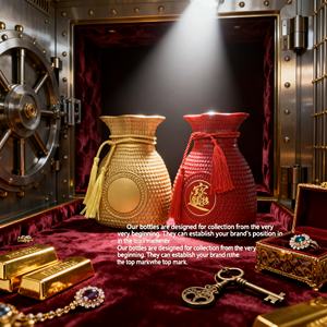 Bouteille de vin en verre en forme de sac porte-bonheur 500 ml avec estampage à chaud pour <span class=keywords><strong>Tequila</strong></span>, Brandy et boissons énergisantes – Estampage Or, Origine Shandong - Product Image 5