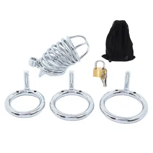 New Stainless Steel Dildo Cock Cage Penis Ring Lock Catheter Stealth Belt Male Chastity Device