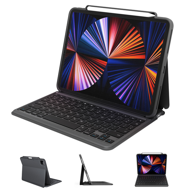 Customized New Integrated Shockproof Waterproof 9.7 10.2 10.5 11 12.9 Inch Pencil Holder Wireless Keyboard Case for Ipad