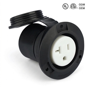 Prise d'alimentation industrielle noire 15 A 125 V 3 fils NEMA 5-15P/5-20P pour camping-car, en métal et ABS, à <span class=keywords><strong>lame</strong></span> droite - Product Image 1