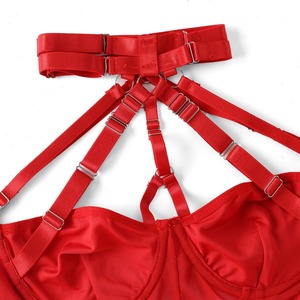 Lencería sexy, body rojo de malla con tiras y liguero, ropa de club para mujer, para <span class=keywords><strong>la</strong></span> noche de <span class=keywords><strong>la</strong></span> luna de miel, malla transparente. - Product Image 3