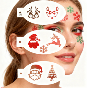 Stencil per Trucco Temporaneo Natalizio con Disegni di <span class=keywords><strong>Albero</strong></span> di Natale e Pupazzo di Neve per Decorazioni Festive e Tatuaggi Temporanei - Product Image 1